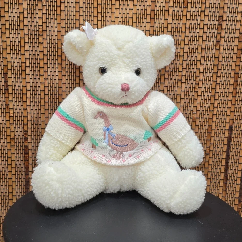 Vintage Popcorn Sherpa Teddy Bear Goose Sweater 1988 Summit Collection White 10